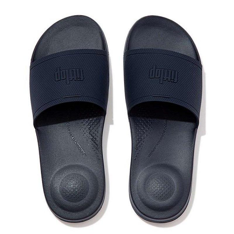 Navy Men's FitFlop Iqushion Pool Slides | 849QLDNXT