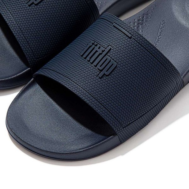 Navy Men's FitFlop Iqushion Pool Slides | 849QLDNXT