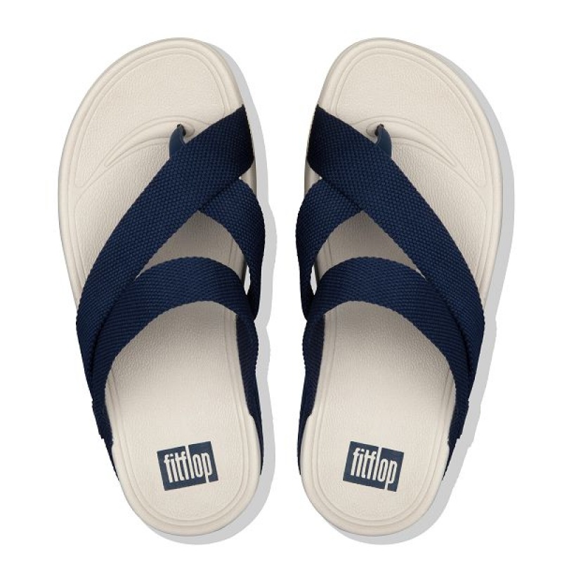 Navy Men's FitFlop Sling Weave Toe-Post Sandals | 874GKNJEY