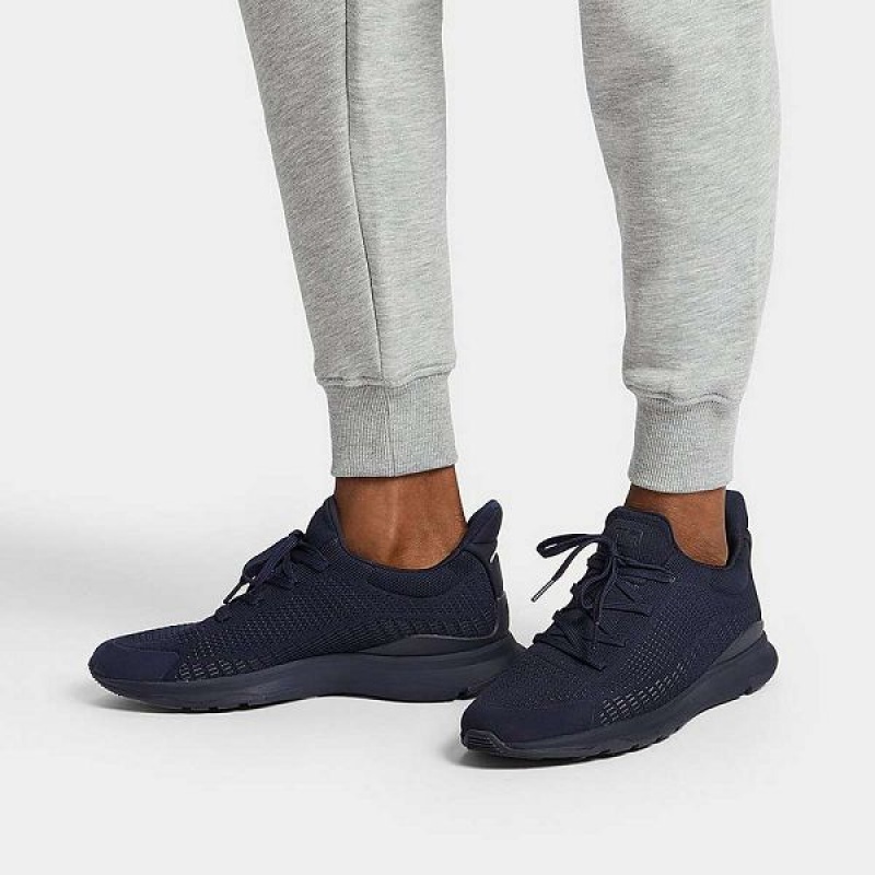 Navy Men's FitFlop Vitamin Ffx Knit Sports Sneakers | 573SYDCRB