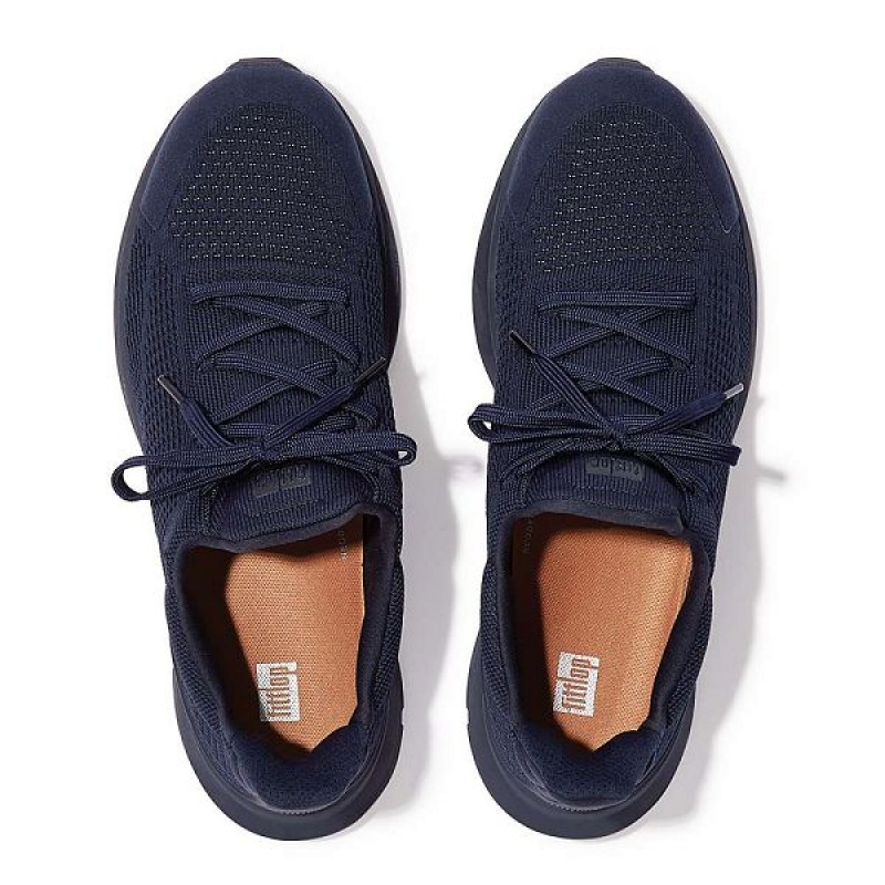 Navy Men's FitFlop Vitamin Ffx Knit Sports Sneakers | 573SYDCRB