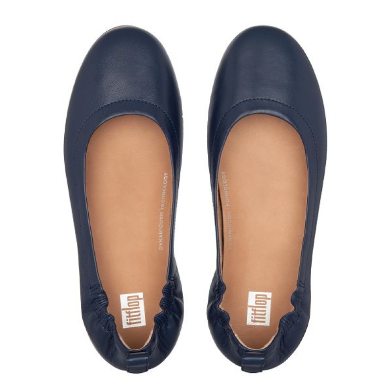 Navy Women's FitFlop Allegro Soft Leather Ballet Flats | 348KCVXTW