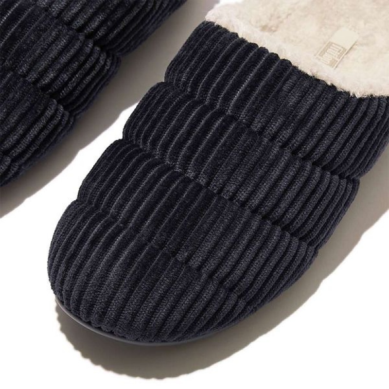 Navy Women's FitFlop Chrissie Biofleece Lined Corduroy Slippers | 280CDHWIA