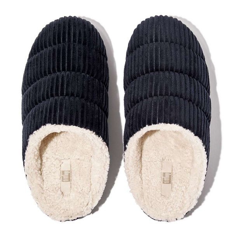 Navy Women's FitFlop Chrissie Biofleece Lined Corduroy Slippers | 280CDHWIA