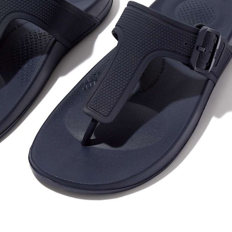 Navy Women's FitFlop Iqushion Adjustable Buckle Flip Flops | 041AFXPUJ