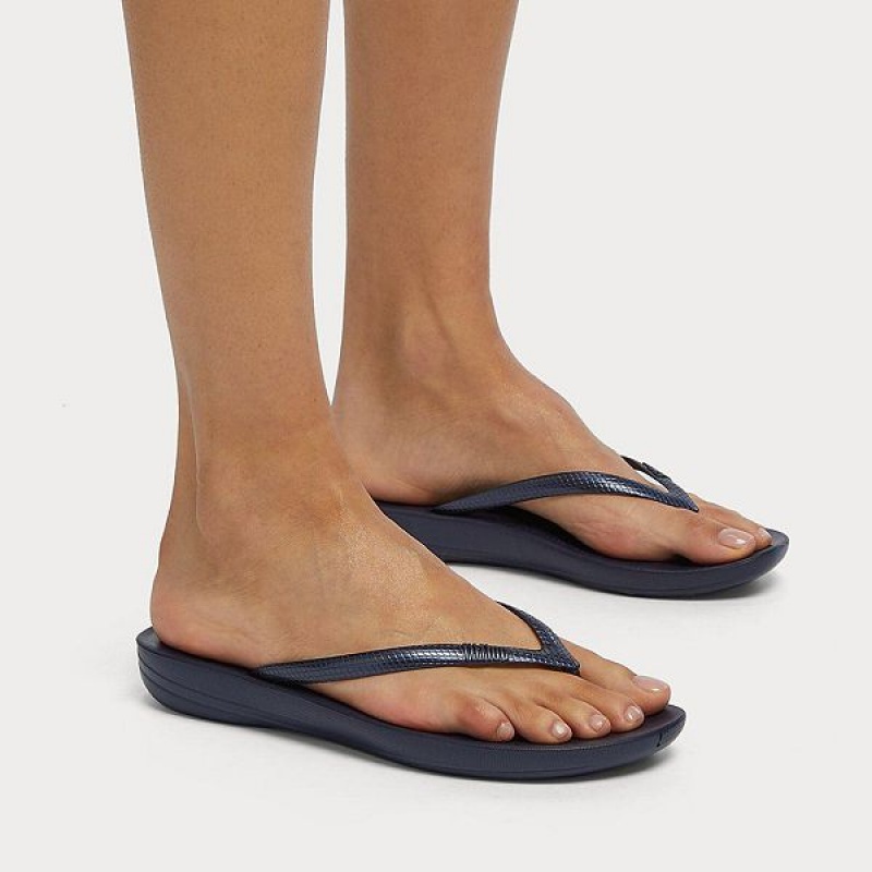 Navy Women's FitFlop Iqushion Ergonomic Flip Flops | 847QLDTSG