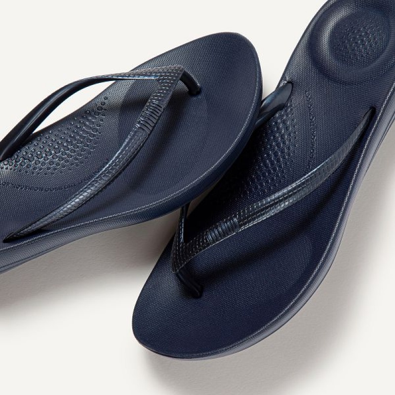 Navy Women's FitFlop Iqushion Ergonomic Flip Flops | 847QLDTSG