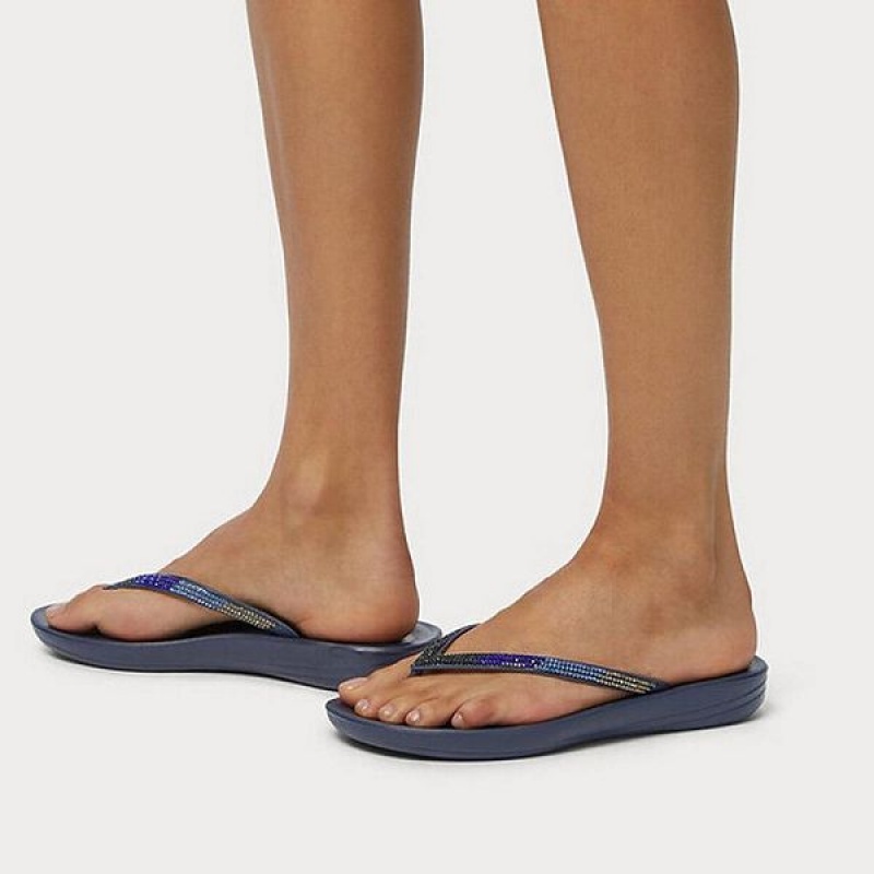 Navy Women's FitFlop Iqushion Ombre Sparkle Flip Flops | 913YRJCQU