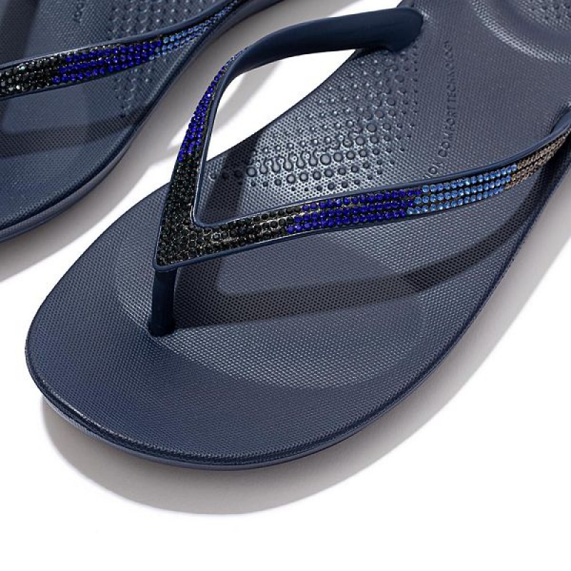 Navy Women's FitFlop Iqushion Ombre Sparkle Flip Flops | 913YRJCQU