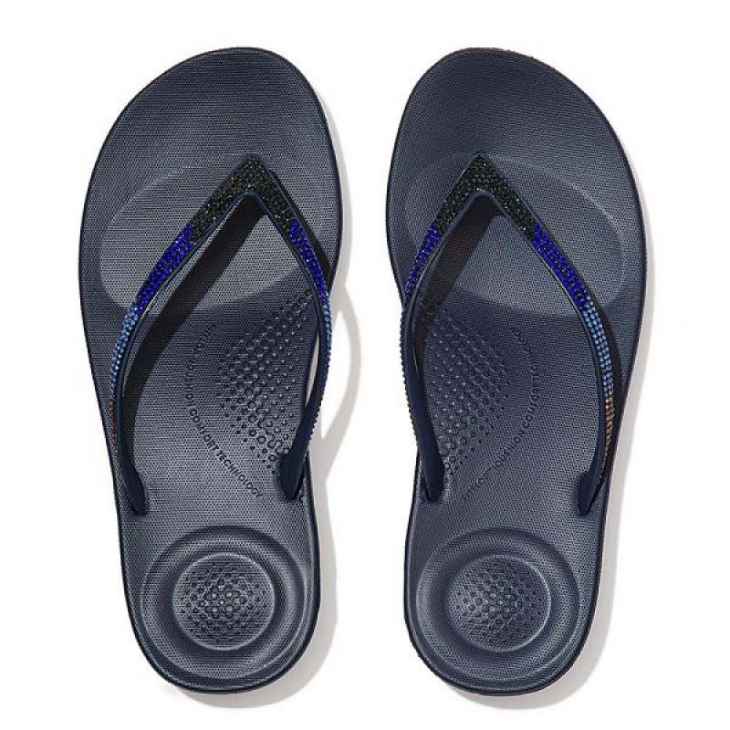 Navy Women's FitFlop Iqushion Ombre Sparkle Flip Flops | 913YRJCQU