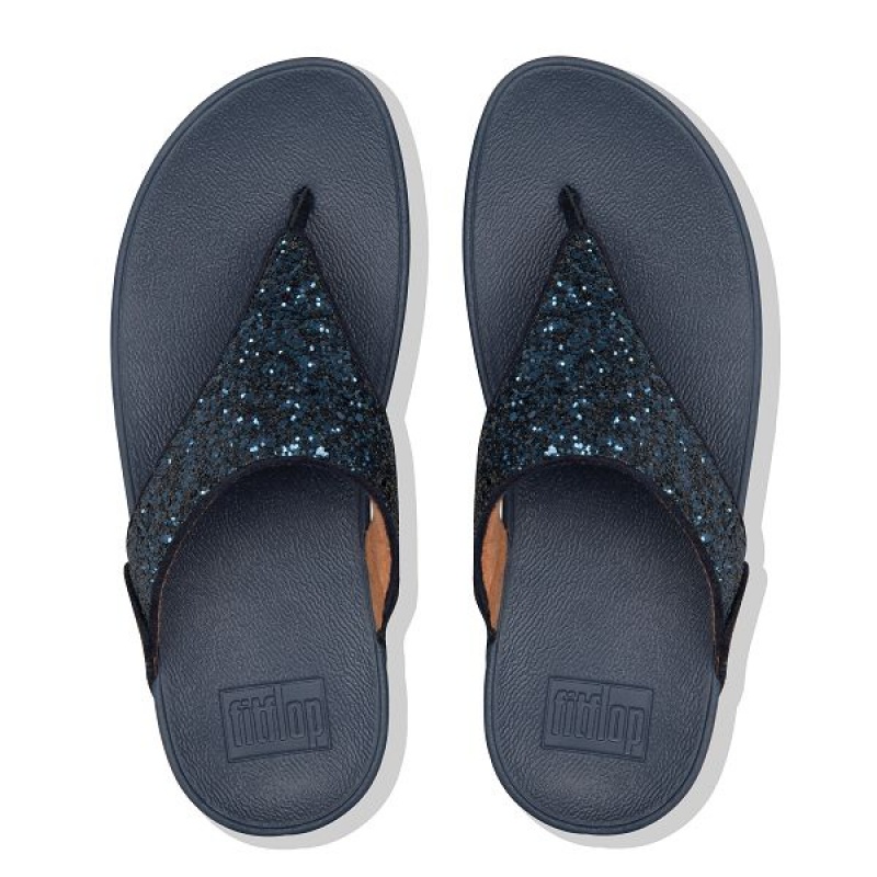 Navy Women's FitFlop Lulu Glitter Toe-Post Sandals | 034JQITZF