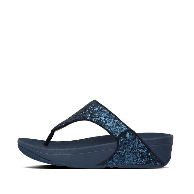 Navy Women\'s FitFlop Lulu Glitter Toe-Post Sandals | 034JQITZF