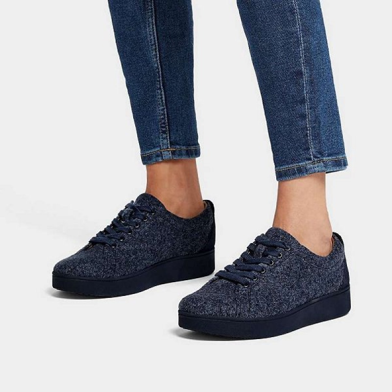 Navy Women's FitFlop Rally E01 Merino Wool Mix Sneakers | 508DFBNCU