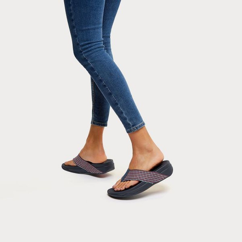 Navy Women's FitFlop Surfa Toe-Post Sandals | 693EDCYBG