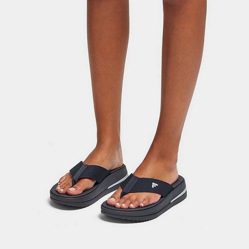 Navy Women's FitFlop Surff Sports Webbing Toe-Post Sandals | 134DTBFGX