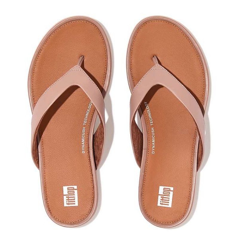 Pink Women's FitFlop Gracie Leather Flip Flops | 923DIEMNL