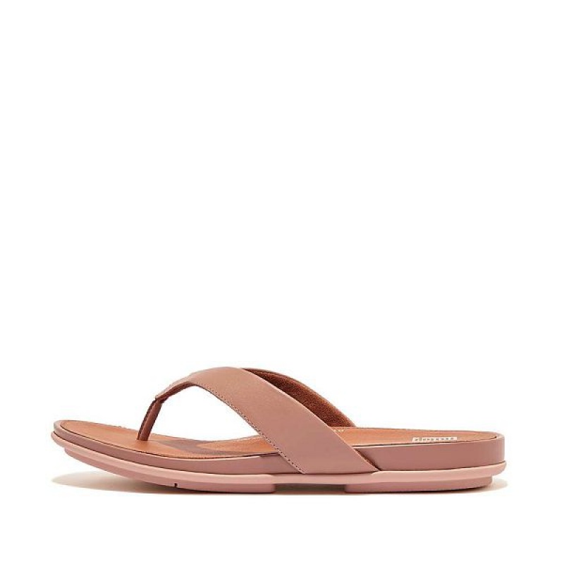 Pink Women\'s FitFlop Gracie Leather Flip Flops | 923DIEMNL