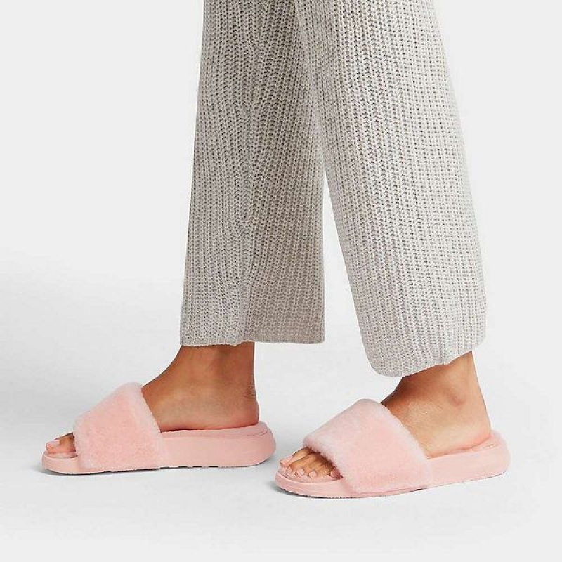 Pink / Light Blue Women's FitFlop Iqushion Shearling Slides | 429WHIYNZ