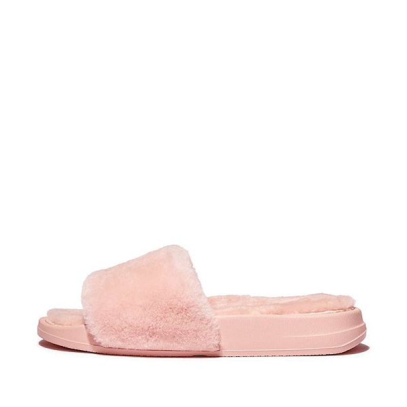 Pink / Light Blue Women\'s FitFlop Iqushion Shearling Slides | 429WHIYNZ