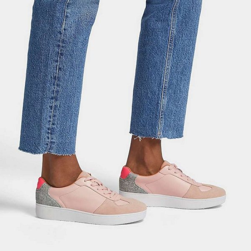 Pink / Light Blue / Grey Women's FitFlop Rally Leather Felt Panel Sneakers | 234IWXOMR