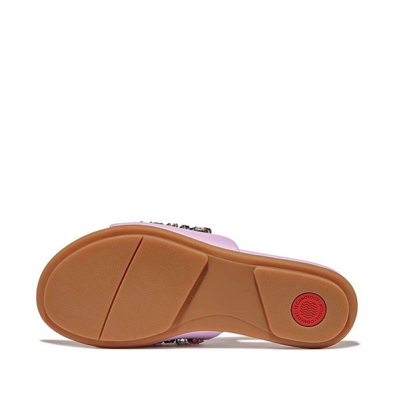 Purple Women's FitFlop Gracie Jewel Deluxe Leather Slides | 645VUFAEC