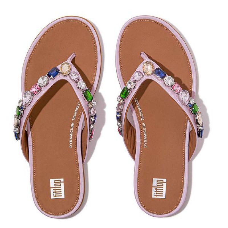 Purple Women's FitFlop Gracie Jewel Deluxe Leather Flip Flops | 124JGSLAR