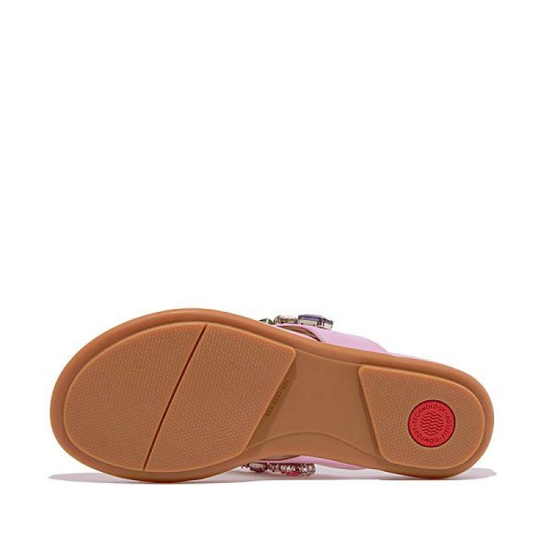 Purple Women's FitFlop Gracie Jewel Deluxe Leather Flip Flops | 124JGSLAR