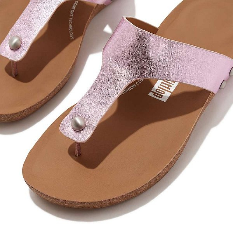 Purple Women's FitFlop Iqushion Metallic Leather Toe-Post Sandals | 726WXQVUS