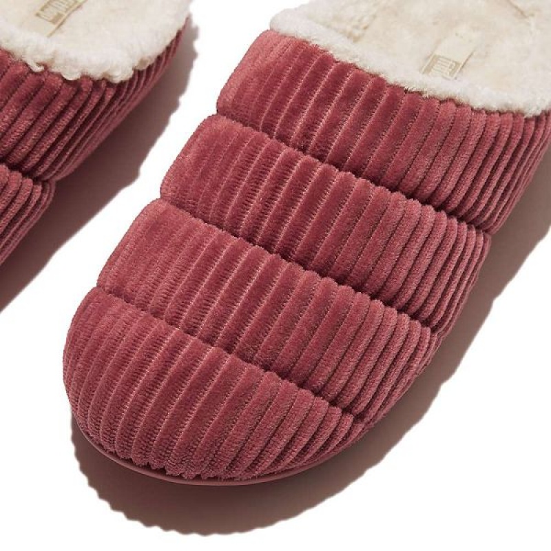 Red Women's FitFlop Chrissie Biofleece Lined Corduroy Slippers | 541AGHRBY