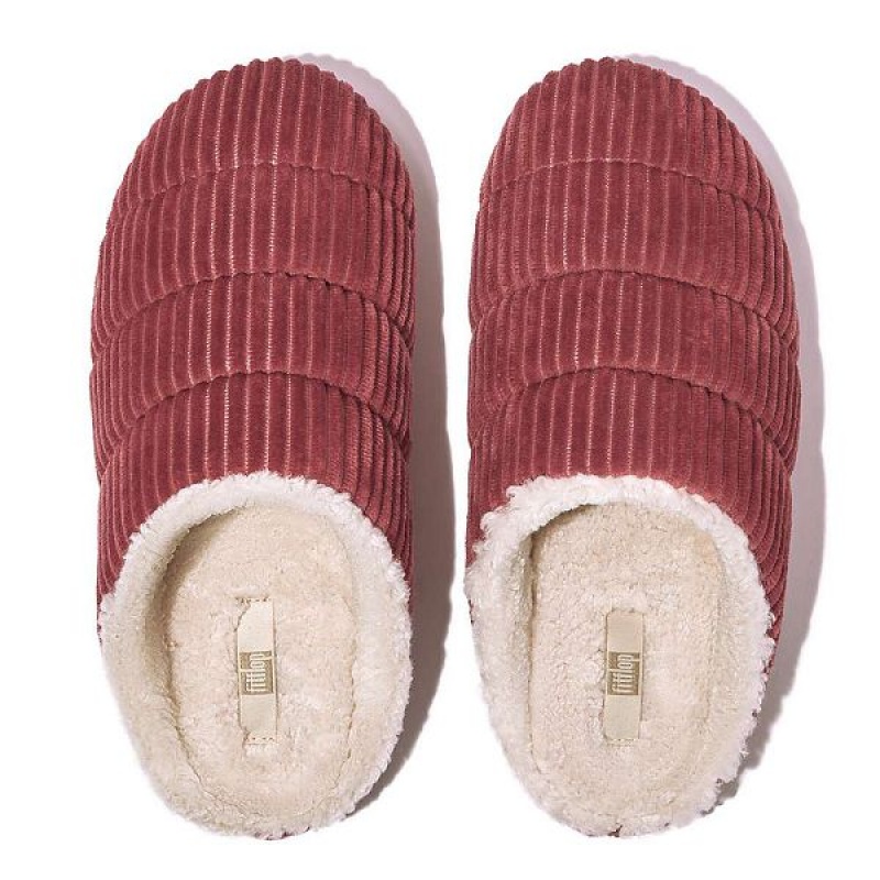 Red Women's FitFlop Chrissie Biofleece Lined Corduroy Slippers | 541AGHRBY