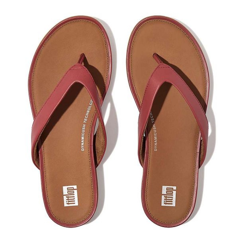 Red Women's FitFlop Gracie Leather Flip Flops | 205EMRWZQ