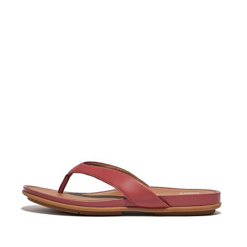 Red Women\'s FitFlop Gracie Leather Flip Flops | 205EMRWZQ