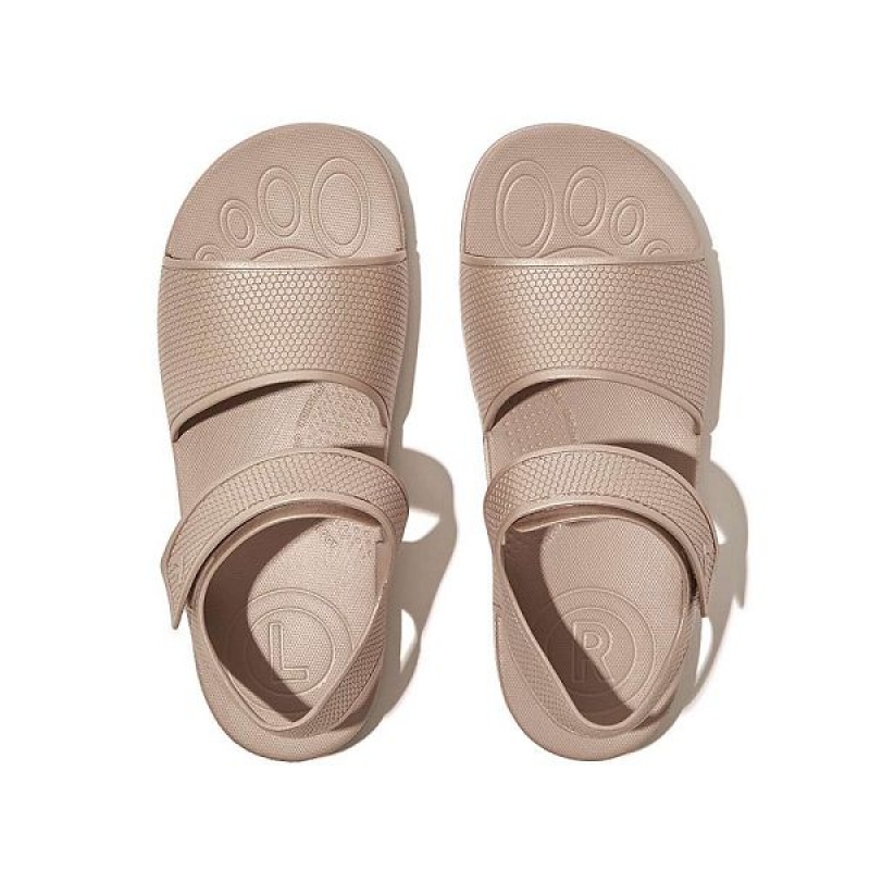 Rose Gold Kids' FitFlop Iqushion Junior Shimmer Ergonomic Back-Strap Sandals | 406BSWEGD