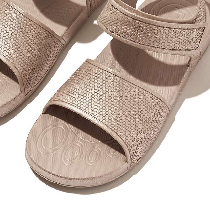 Rose Gold Kids' FitFlop Iqushion Junior Shimmer Ergonomic Back-Strap Sandals | 406BSWEGD