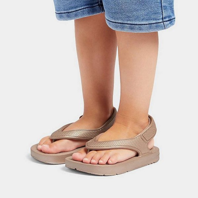 Rose Gold Kids' FitFlop Iqushion Toddler Shimmer Ergonomic Back-Strap Flip Flops | 053AQFDJM