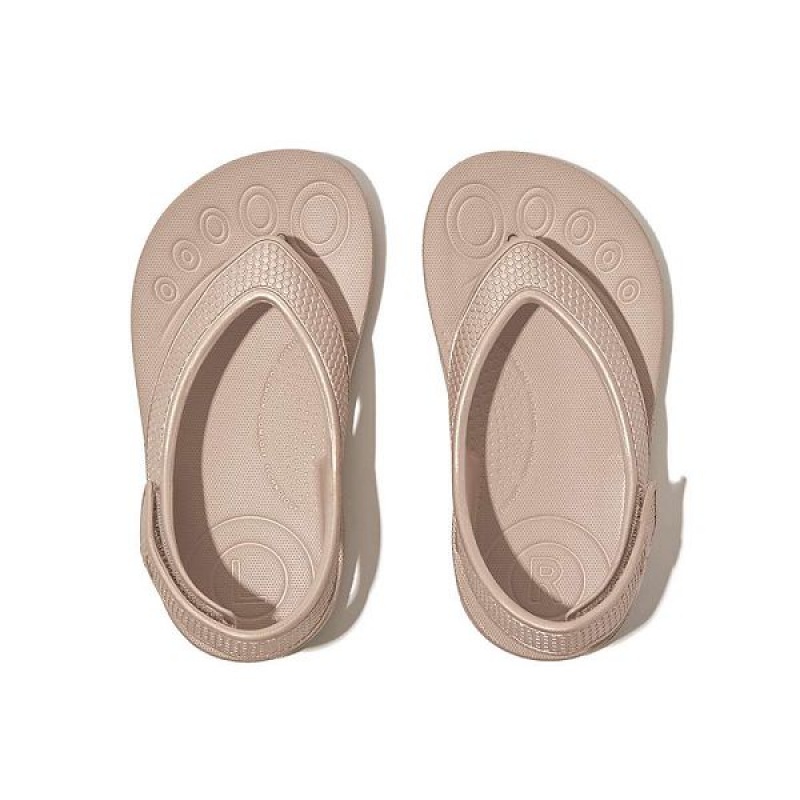 Rose Gold Kids' FitFlop Iqushion Toddler Shimmer Ergonomic Back-Strap Flip Flops | 053AQFDJM