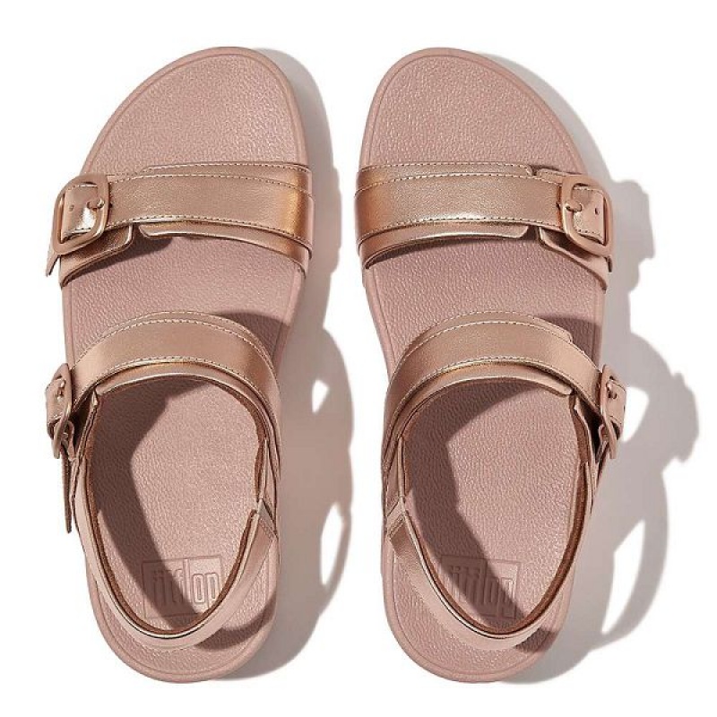 Rose Gold Women's FitFlop Lulu Adjustable Buckle Metallic Leather Back-Strap Sandals | 103UTQODX