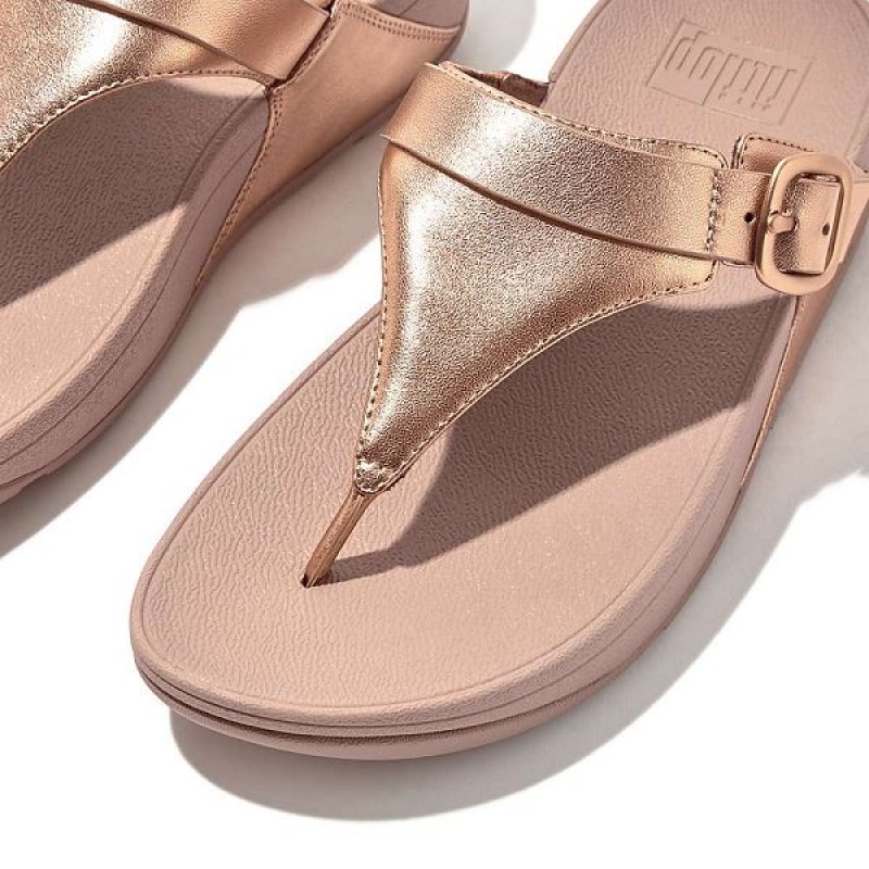 Rose Gold Women's FitFlop Lulu Adjustable Leather Toe-Posts Sandals | 738JMKDXC