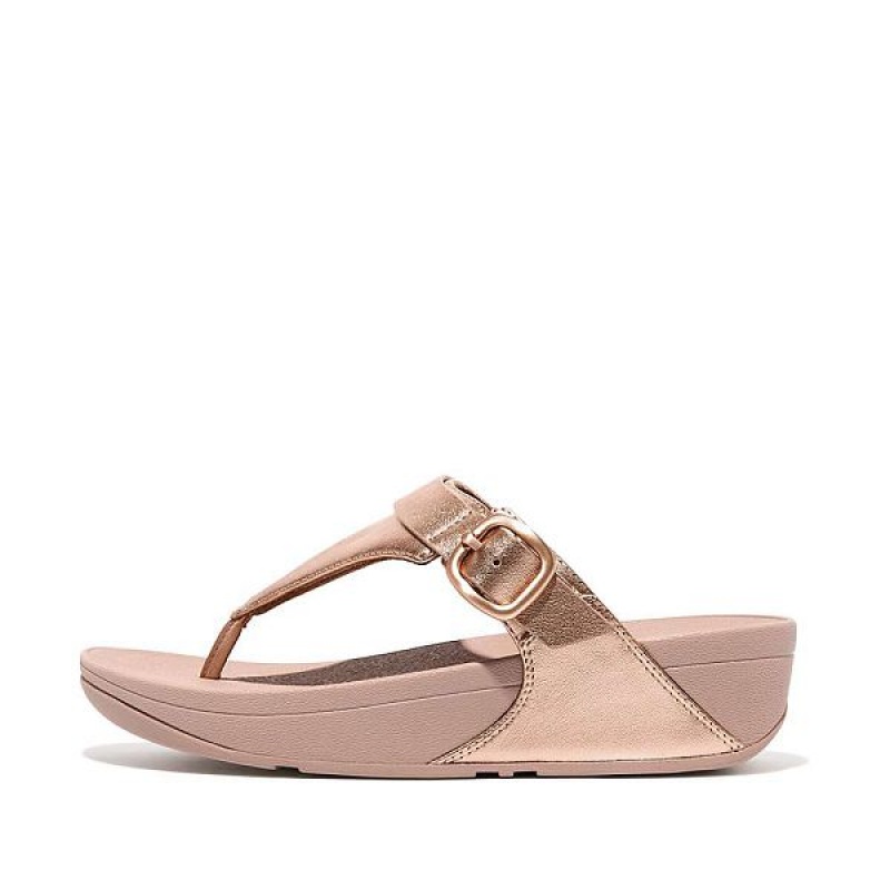 Rose Gold Women\'s FitFlop Lulu Adjustable Leather Toe-Posts Sandals | 738JMKDXC