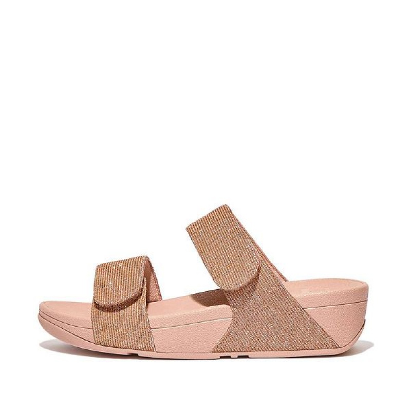 Rose Gold Women\'s FitFlop Lulu Adjustable Shimmerlux Slides | 753MYQGPK