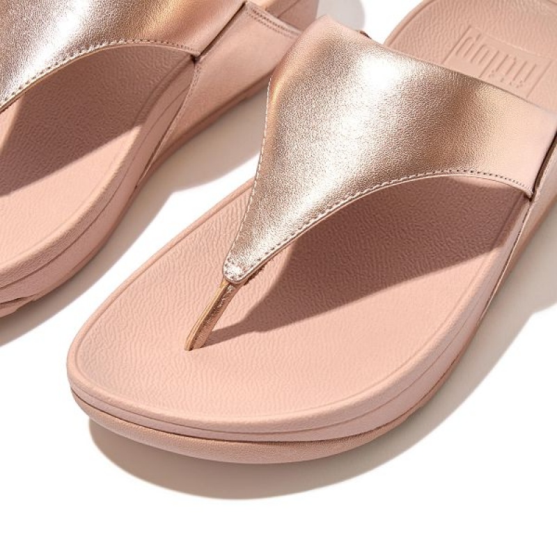 Rose Gold Women's FitFlop Lulu Leather Toe-Post Sandals | 805PKAXYL