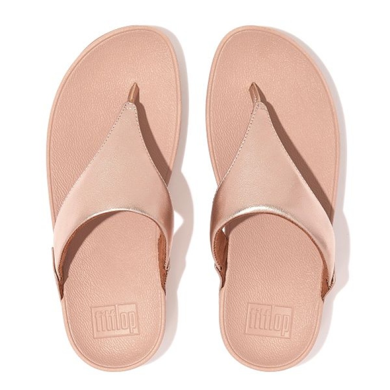 Rose Gold Women's FitFlop Lulu Leather Toe-Post Sandals | 805PKAXYL