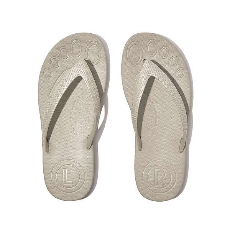 Silver Kids' FitFlop Iqushion Junior Shimmer Ergonomic Flip Flops | 597HXAMJU