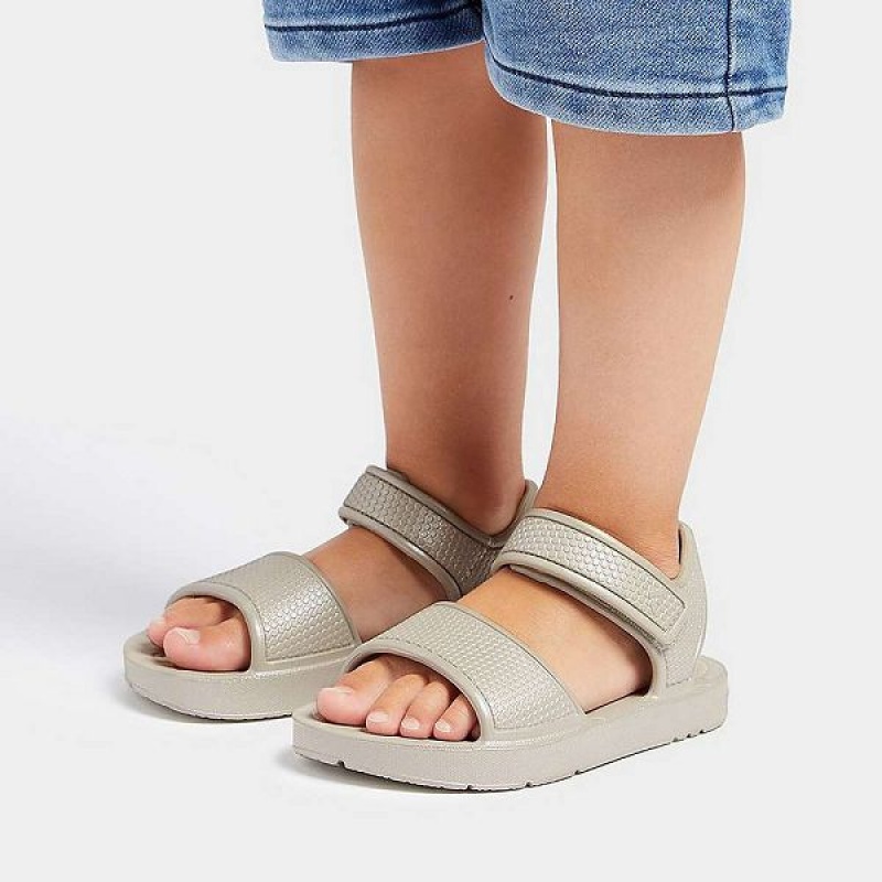 Silver Kids' FitFlop Iqushion Toddler Shimmer Ergonomic Back-Strap Sandals | 526KOJFHP