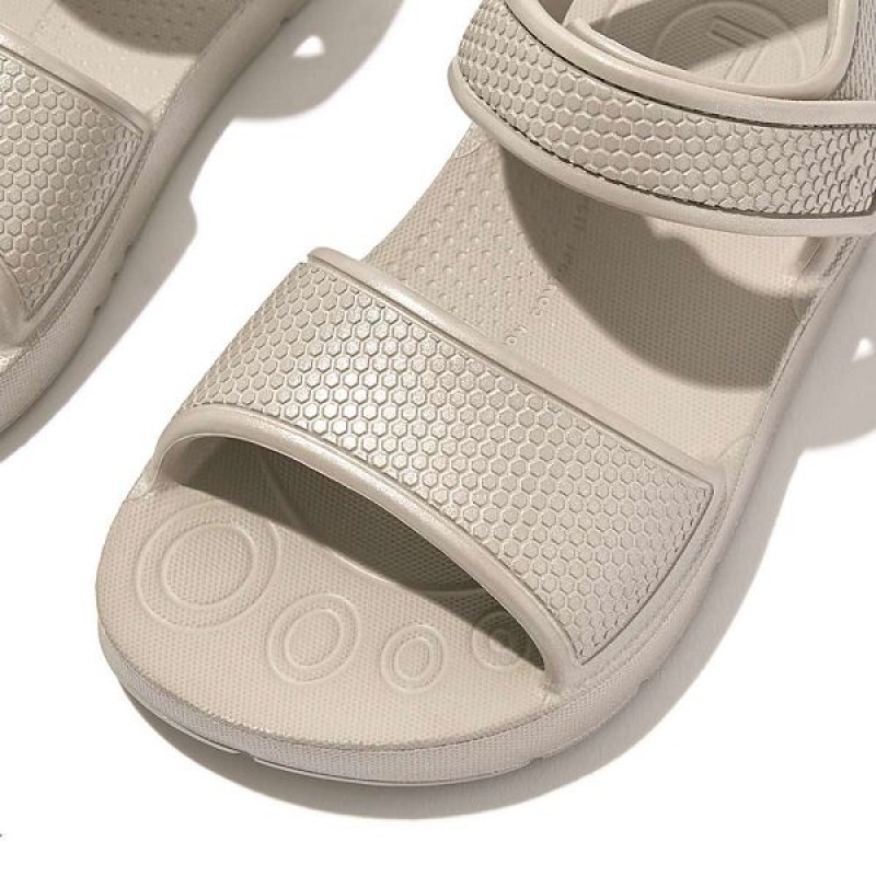 Silver Kids' FitFlop Iqushion Toddler Shimmer Ergonomic Back-Strap Sandals | 526KOJFHP