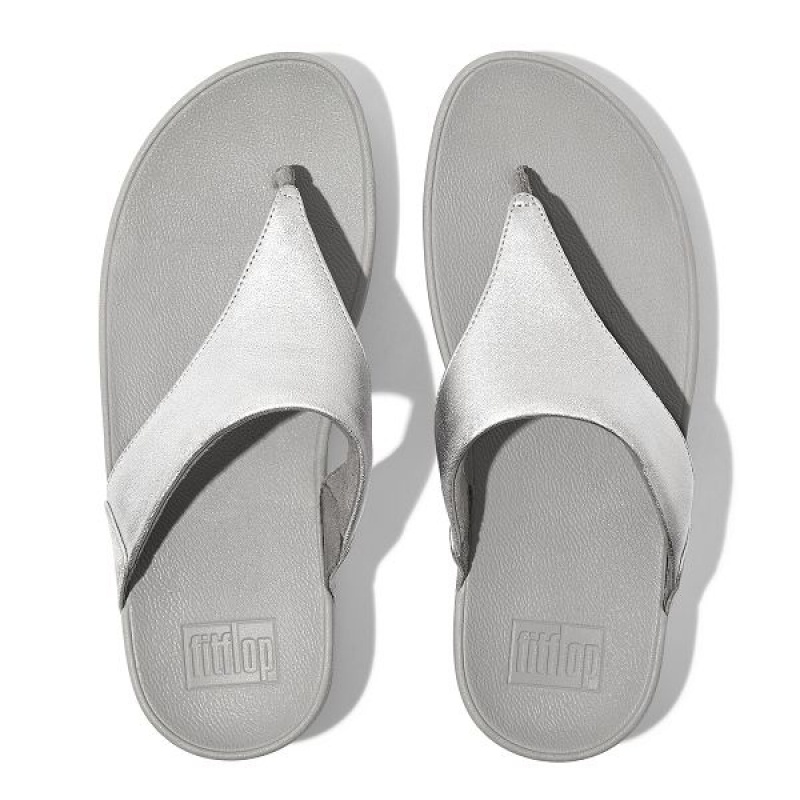 Silver Women's FitFlop Lulu Leather Toe-Post Sandals | 839HXWURF