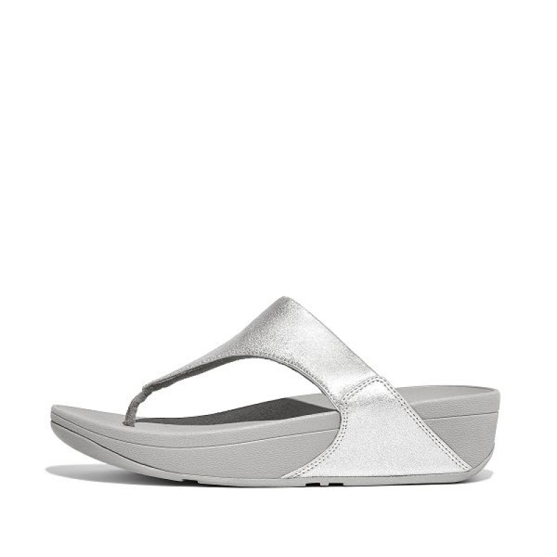 Silver Women\'s FitFlop Lulu Leather Toe-Post Sandals | 839HXWURF