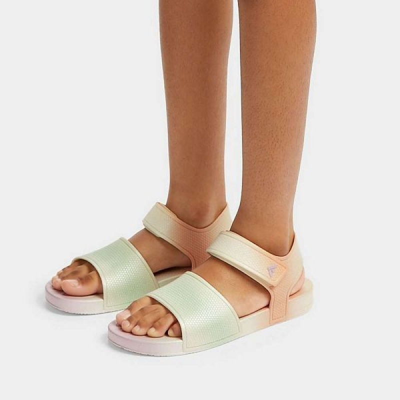 White Kids' FitFlop Iqushion Junior Iridescent Ergonomic Back-Strap Sandals | 746CLMJIO