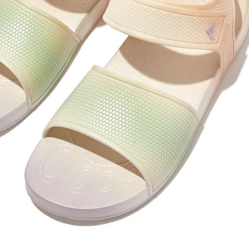 White Kids' FitFlop Iqushion Junior Iridescent Ergonomic Back-Strap Sandals | 746CLMJIO