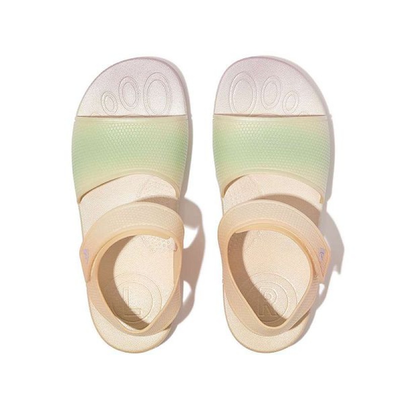 White Kids' FitFlop Iqushion Junior Iridescent Ergonomic Back-Strap Sandals | 746CLMJIO